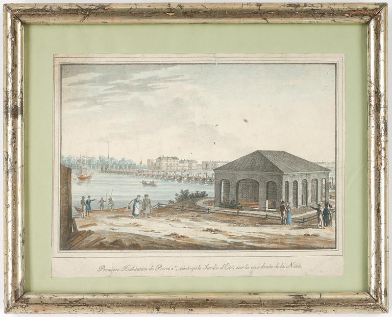 KOPPARSTICK, 3 stycken, kolorerade, 1800-talets mitt.