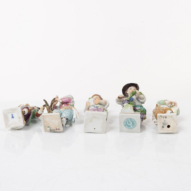 Six porcelain figurines, Meissen, Berlin and Vienna.