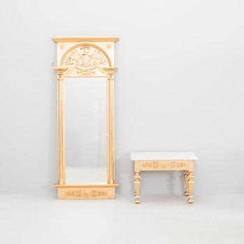 A gilded Empire style mirror and table early 1900s.