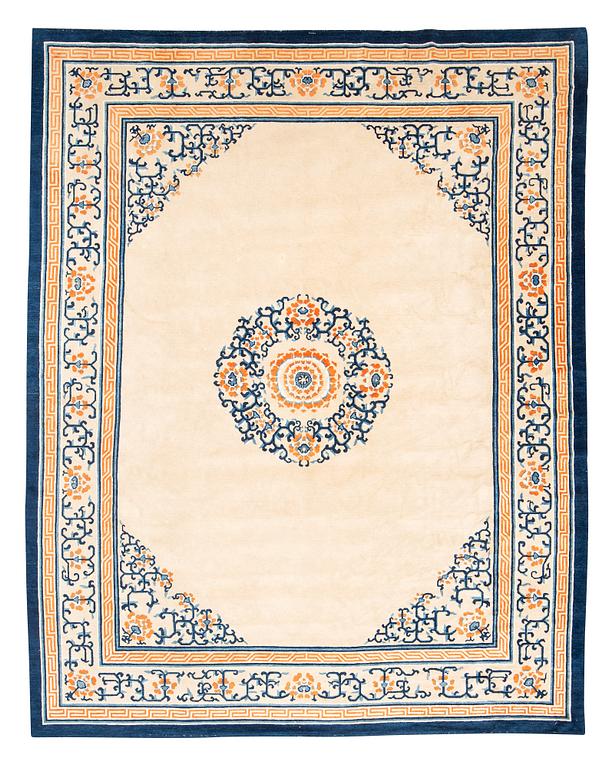 An antique Beijing carpet, measurement approx. 376 x 297 cm.