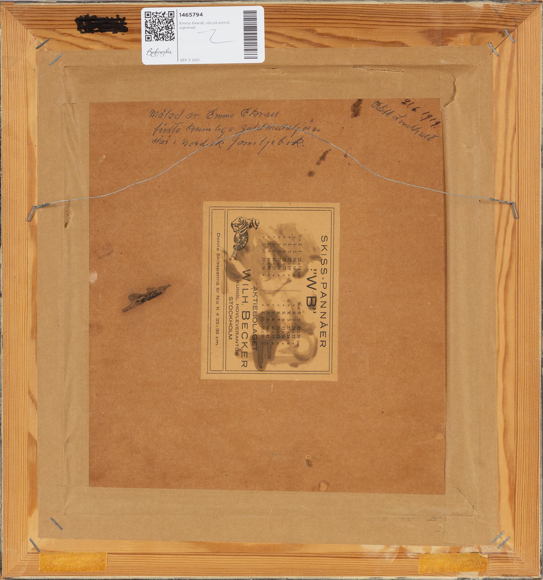 Emma Ekwall, oil on paper-panel, signed.