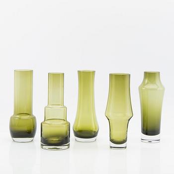 Tamara Aladin, Vases, 5 pcs, glass, Riihimäen Lasi, Finland, 1960s/70s.