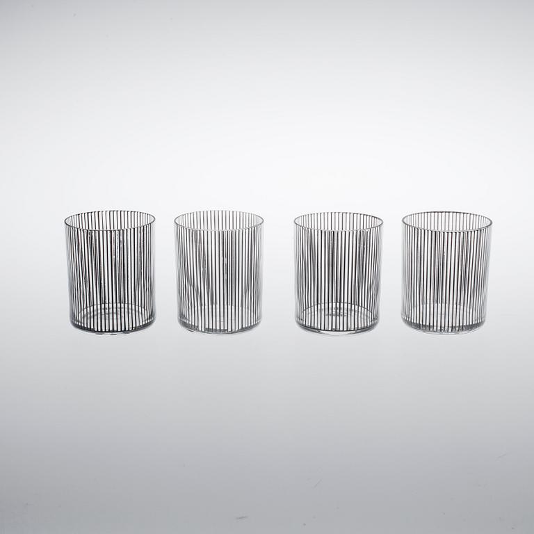 GLAS, KARAFF OCH SKÅL, 14 delar, glas, "Stripe", Bengt Orup, Johansfors.