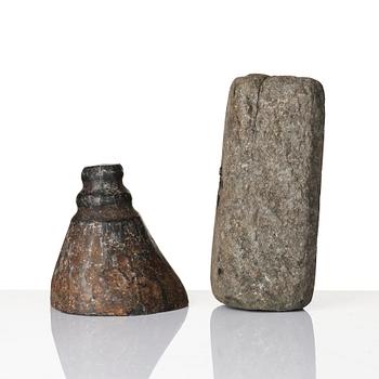 Two stone pigment graters, 18th / 19th century.