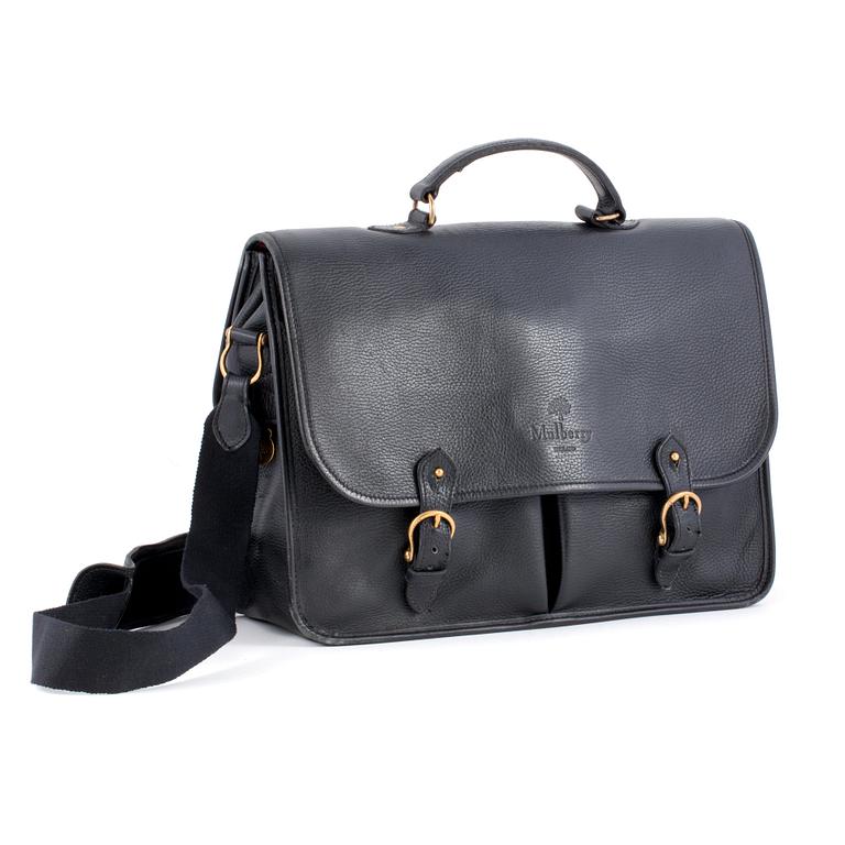 MULBERRY, a black grosgain leather briefcase.