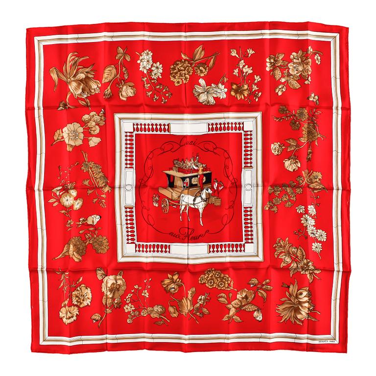 A 1960s silk scarf by Hermès, "Quai aux fleurs".