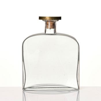 Firma Svenskt Tenn, a glass bottle model A 1608, with a pewter and brass stopper by Björn Trägårdh, Stockholm, 1930s.
