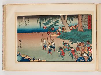 An album with Japanese woodblock prints after Ando Utagawa Hiroshige (1797-1858), mid 20th Century. (37 prints).