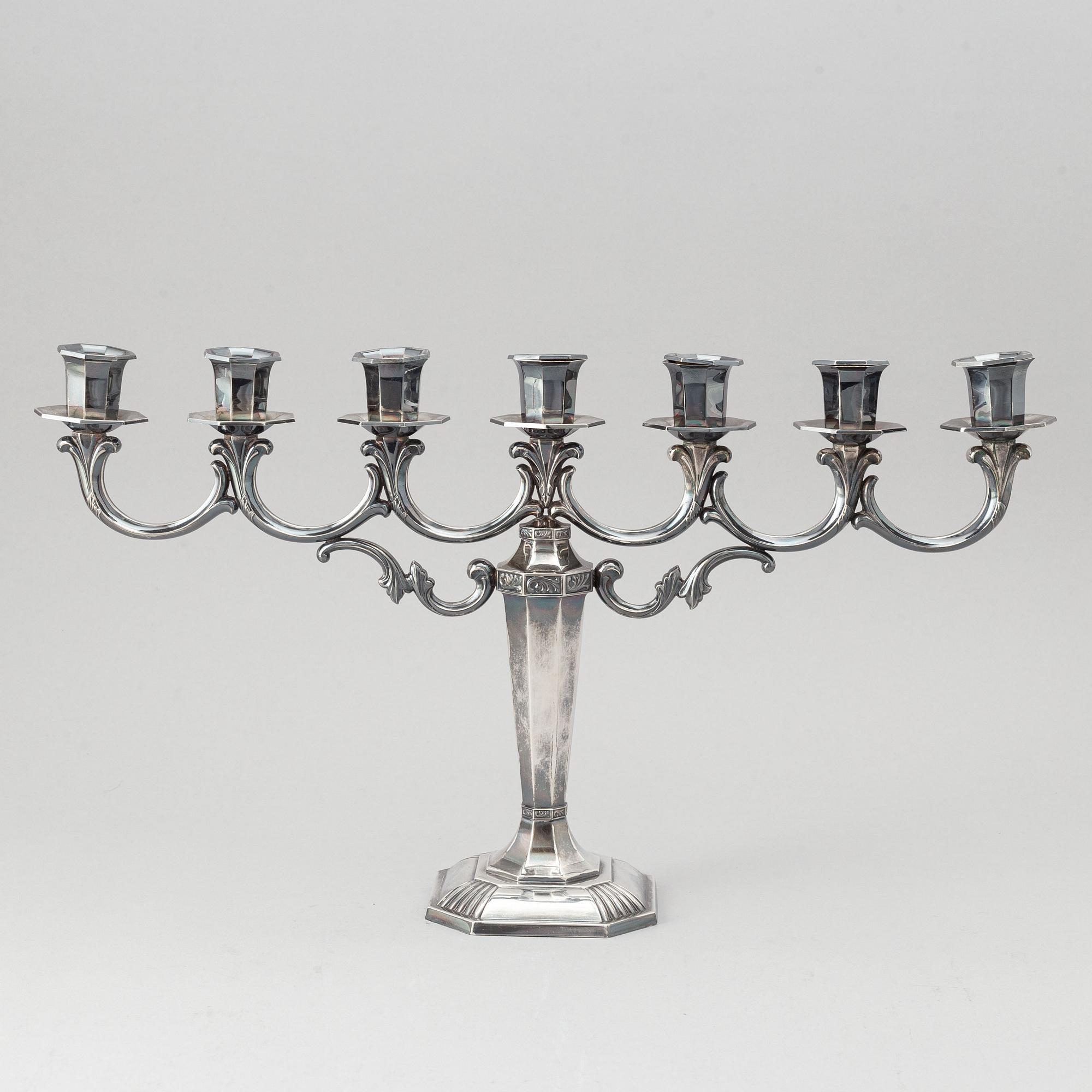A Finnish silver candelabra for seven candles, Turku, 1977.