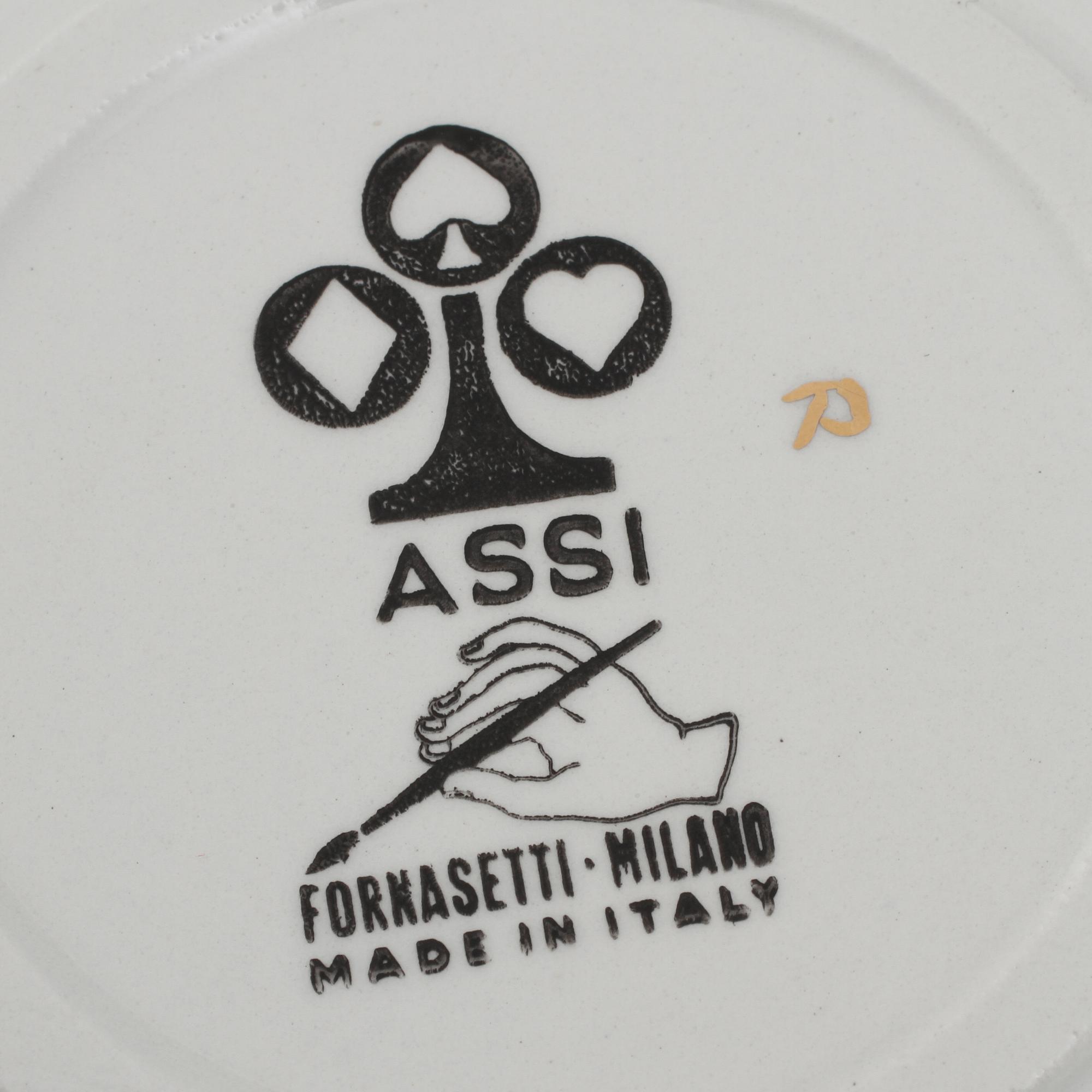 GLASUNDERLÄGG, 7 st, porslin, Fornasetti, Milano, Italien. 1900-talets tredje kvartal.