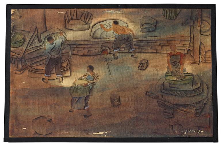 LU PENG (1967-), tusch och färg på siden, 1991.