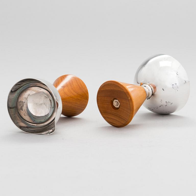 Anna-Greta Eker, A mahogany and silver sugar bowl and cream jug and a silver bowl, Auran Kultaseppä, Turku 1963-67.