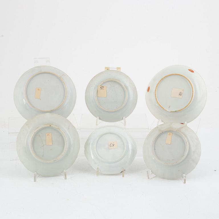 A group of six small Chinese porcelain dishes, Qing dynasty, 18th century.