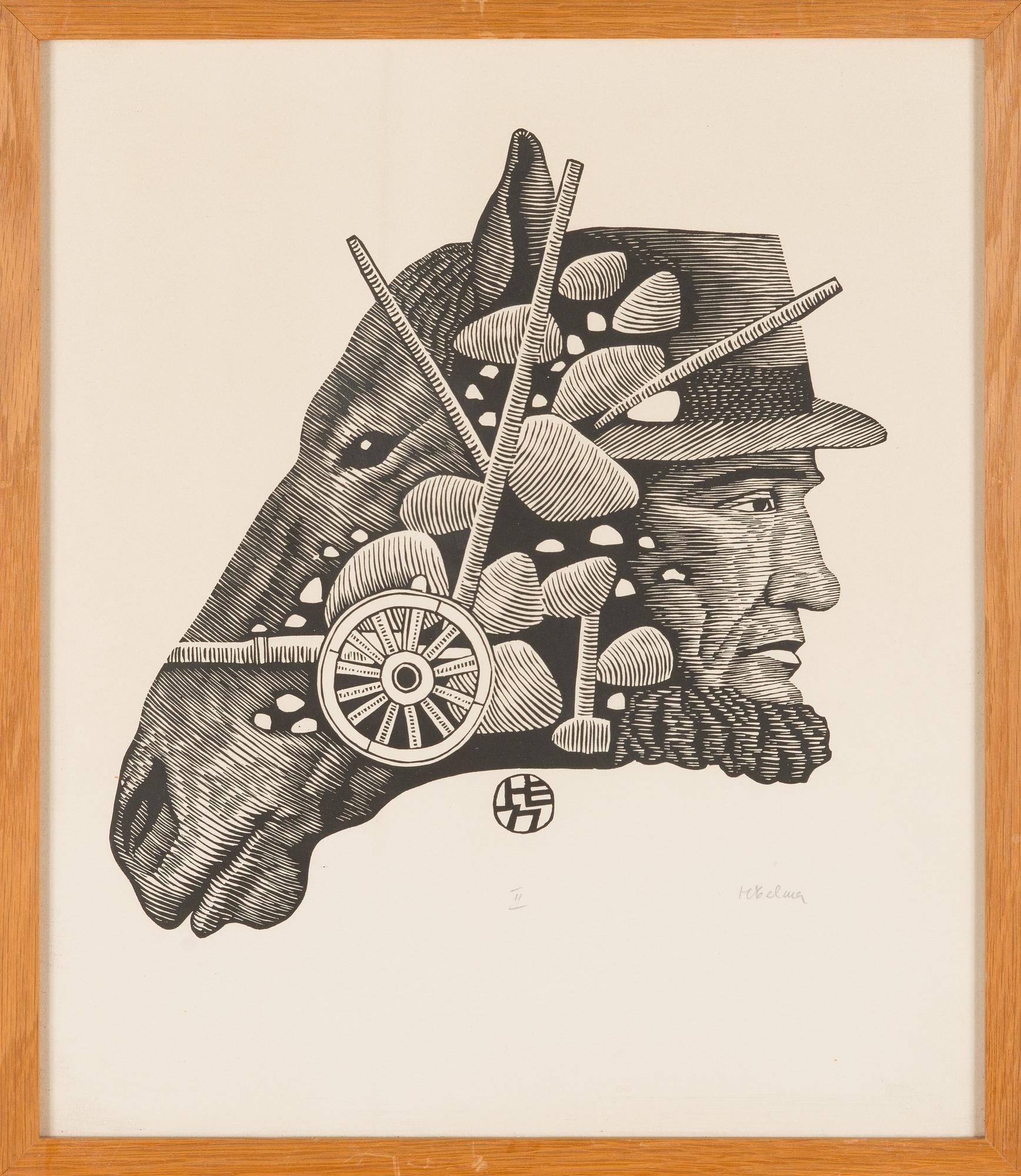 Herald Eelma, linosnitt, signerad och märkt II.