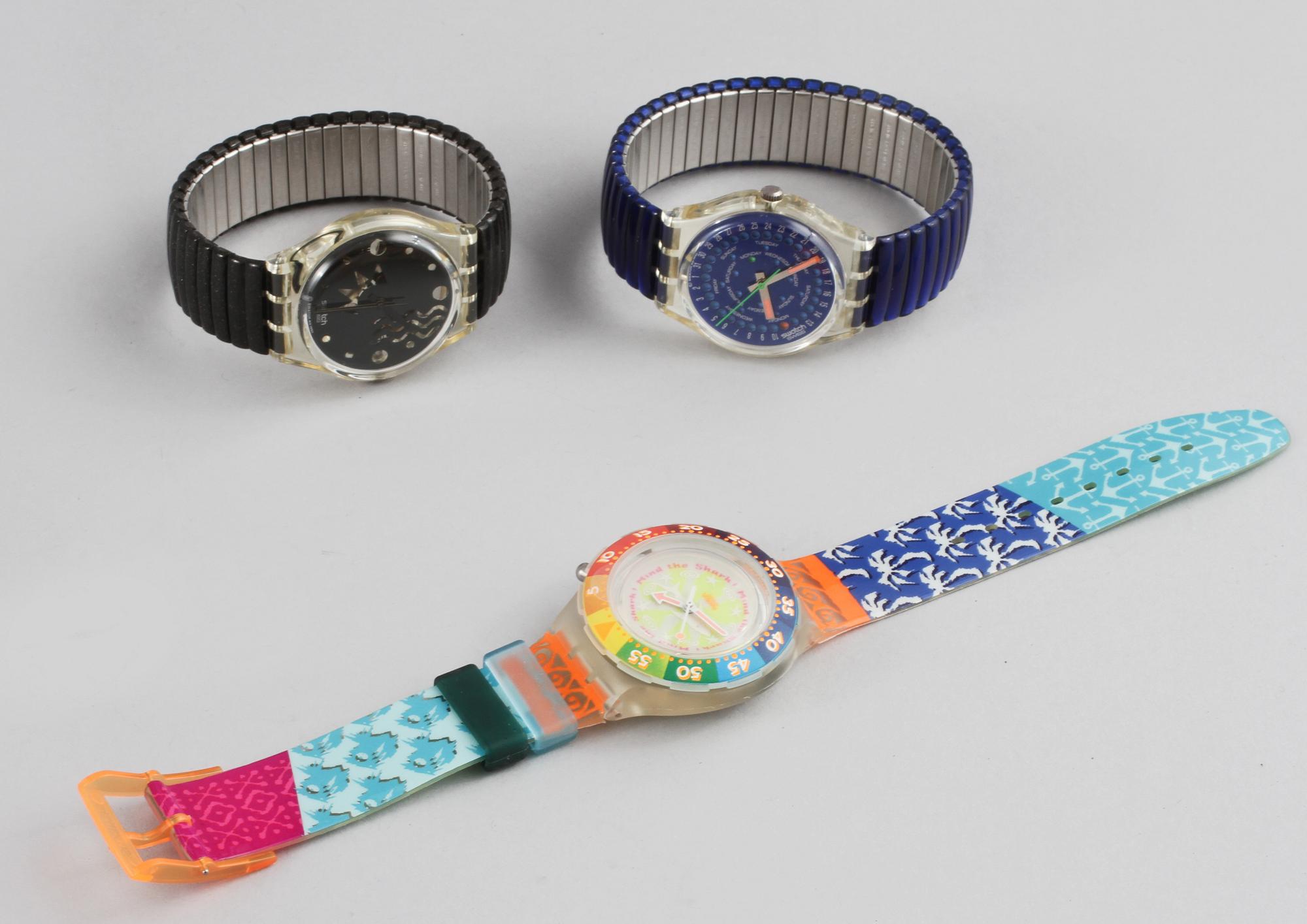 ARMBANDSUR, 3 st, samt BÖCKER, 3 st, Swatch.