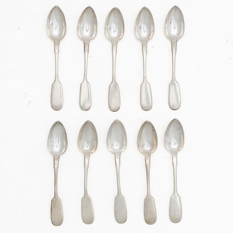 Ten silver teaspoons, Pjotr Tsuksanov, assay mark of Yakov Nikolayevich Lyapunov, St Petersburg, 1898–1903.