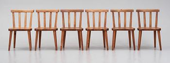 Axel Einar Hjorth, a set of six stained pine 'Utö' chairs, Nordiska Kompaniet, Sweden 1930s.