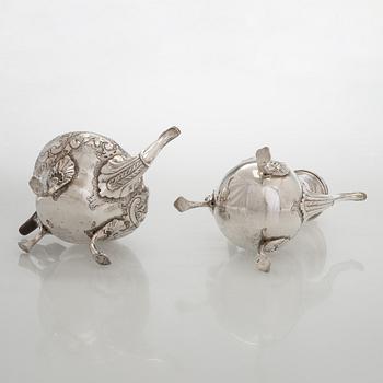 Kaffe- och teservis, 4 delar, silver, rokoko, Portugal, 1780-tal, olika silversmeder.