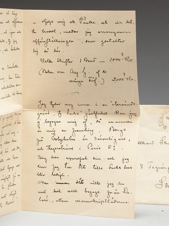 August Strindberg, letter, written by hand and signed at Djursholm September 9 1891.