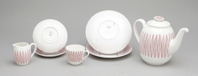 KAFFESERVIS, 26 delar, benporslin, "Salix" Stig Lindberg, Gustavsberg, 1950-tal.