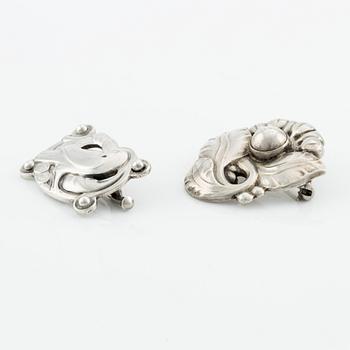 Georg Jensen, two brooches, model 71 and 111, sterling silver, Denmark 1933-1944.