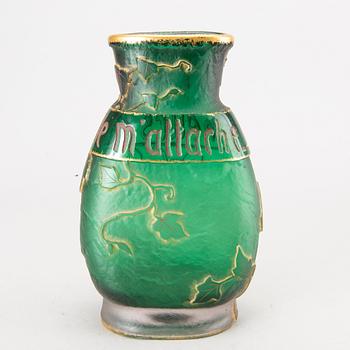 A Daum Frères etched and cut glass vase, decorated in red and gold, Nancy, France 1892.