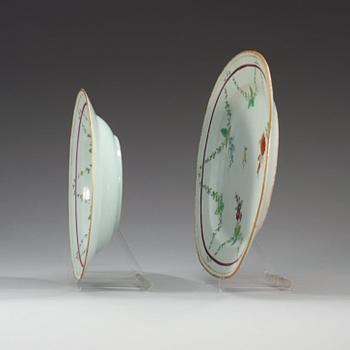 A famille rose serving dish and four soup dishes, Qing dynasty, Qianlong (1736-95).
