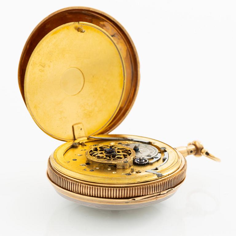 Pocket watch, skeletonised, with repeating mechanism, 18K gold, 52,5 mm.