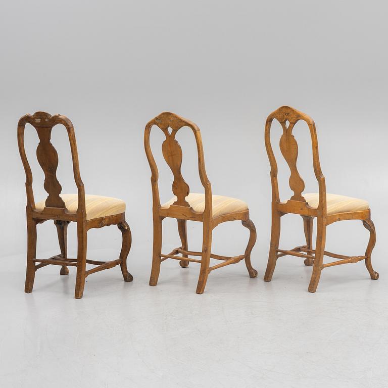 A set of six similar rococo chairs, 18th century.
