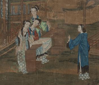 Oidentifierad konstnär, "Eleganta damer i palatsträdgård", sen Qingdynasti/1900-talets första del.