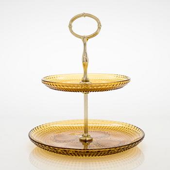 Nanny Still, A "Grapponia" cake stand and 12 side plates,  Riihimäen Lasi, Finland, 1970s.