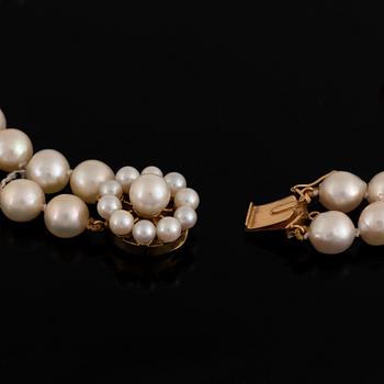 A two strand cultured pearl necklace.