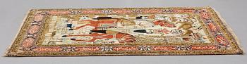 A RUG, a semi-antique Kashan figural, possibly Motachem, ca 202 x 140 cm.
