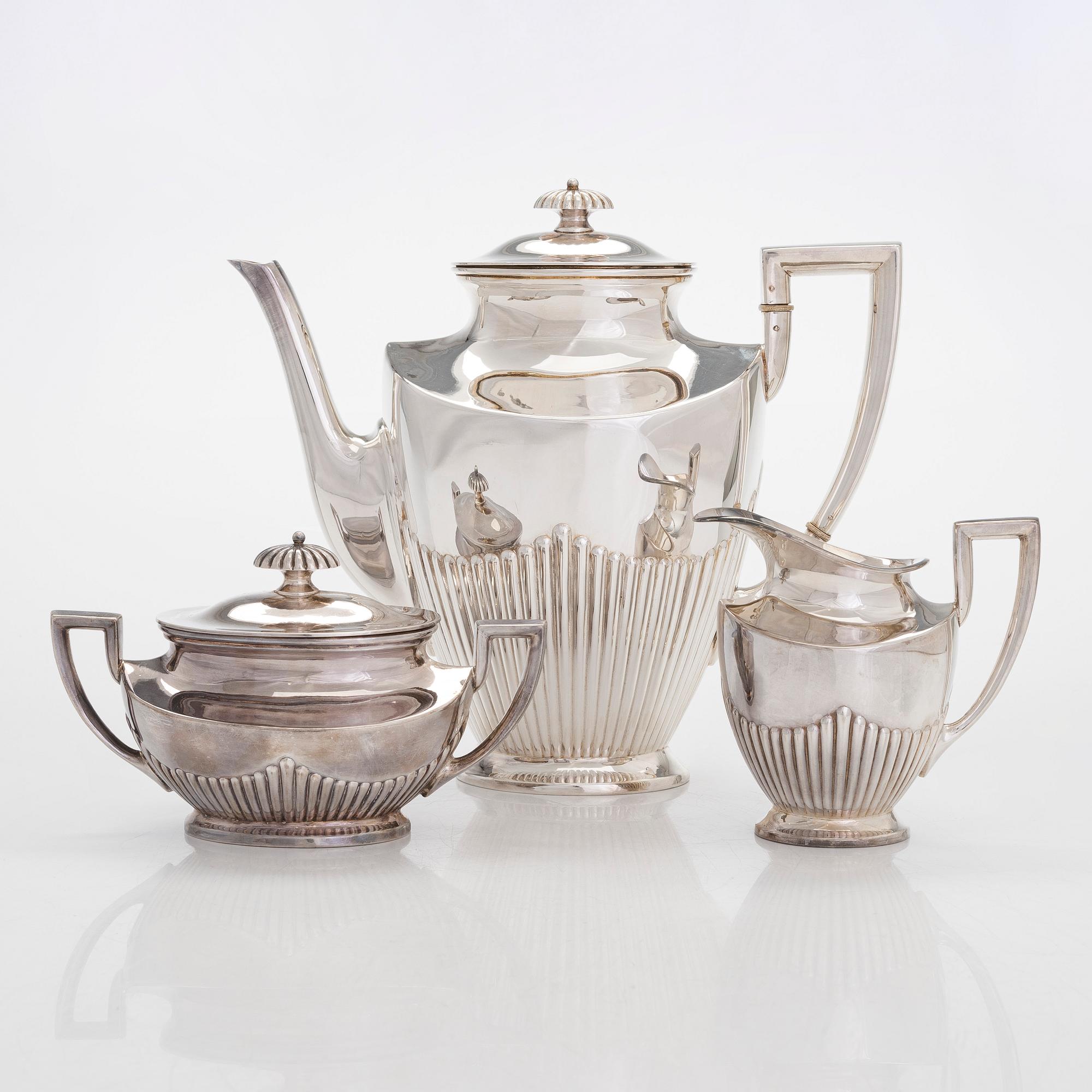 A three-piece silver coffee set, Germany 20th century, Finnish control marks stamped in 1966.