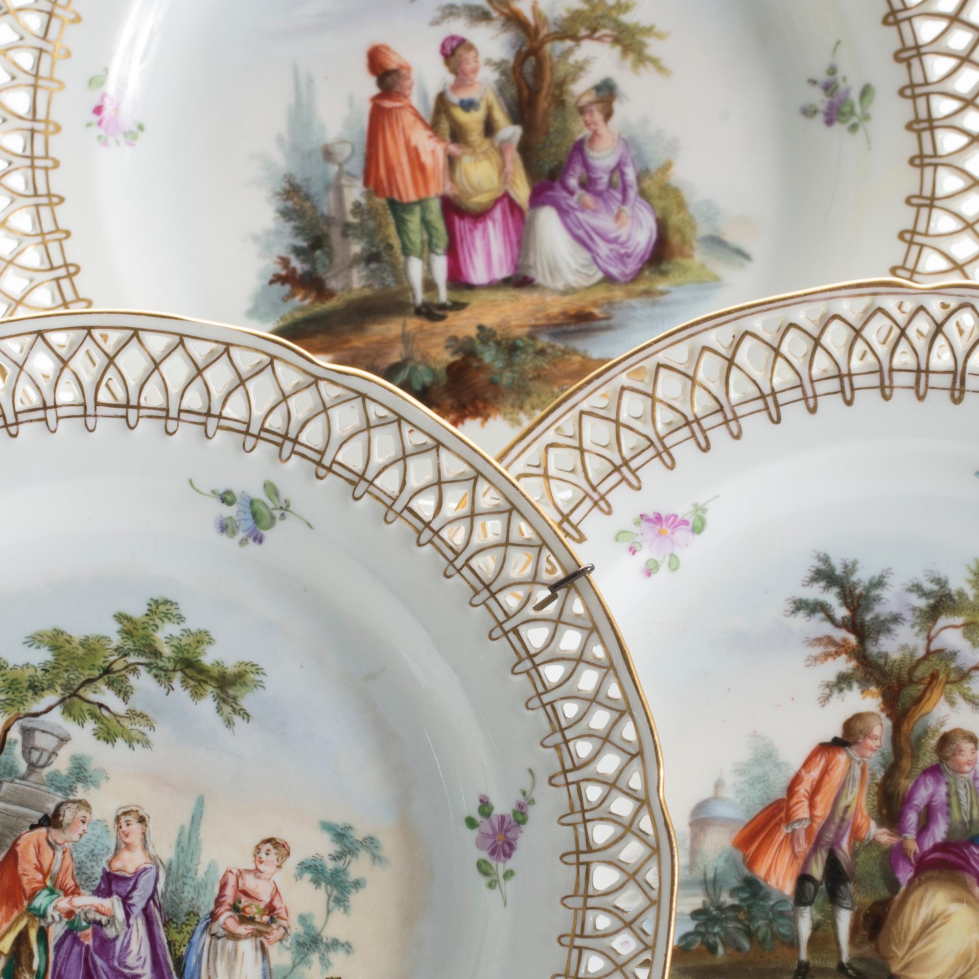 SERVISDELAR, Meissen 3 (+5) delar, 18/1900-tal.