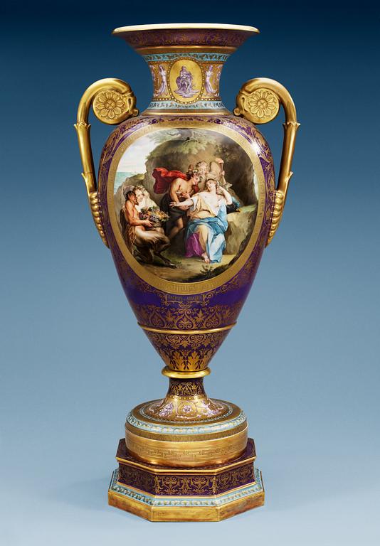 A large Berlin vase, late 19th Century. Signed S Wagner, Wien.