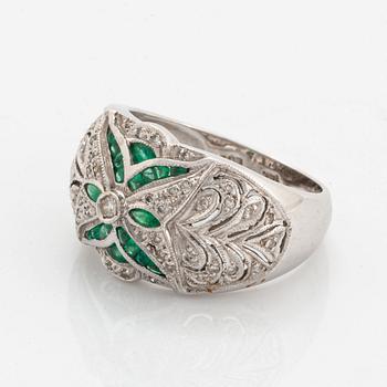 Eight-cut diamond and emerald ring.