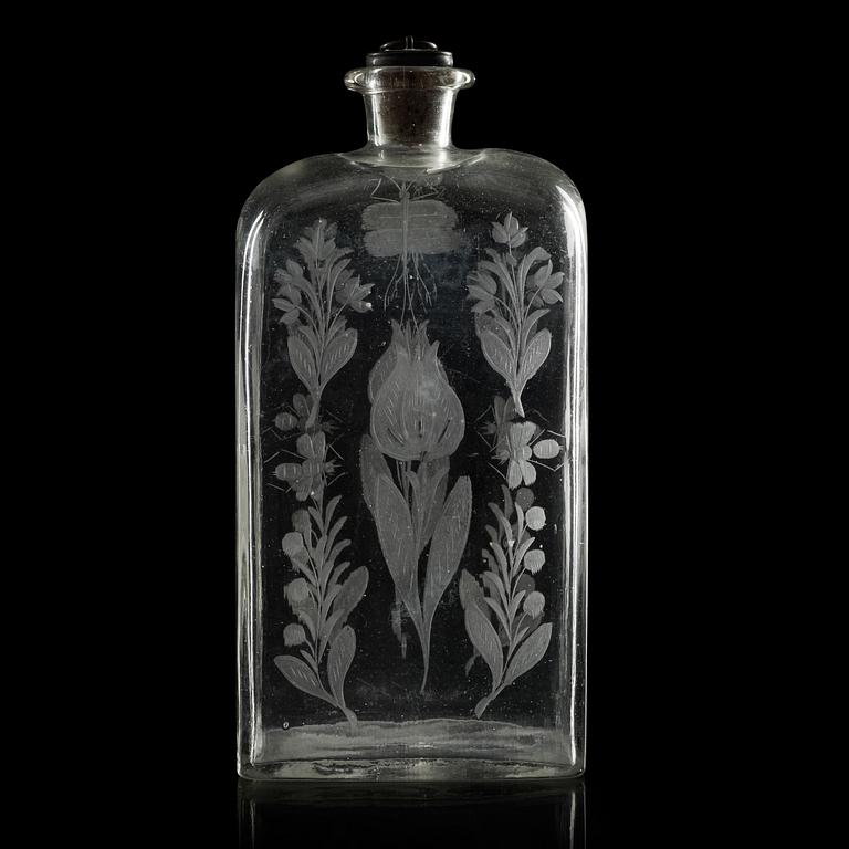 A Russian engraved bottle, 18th Century.
