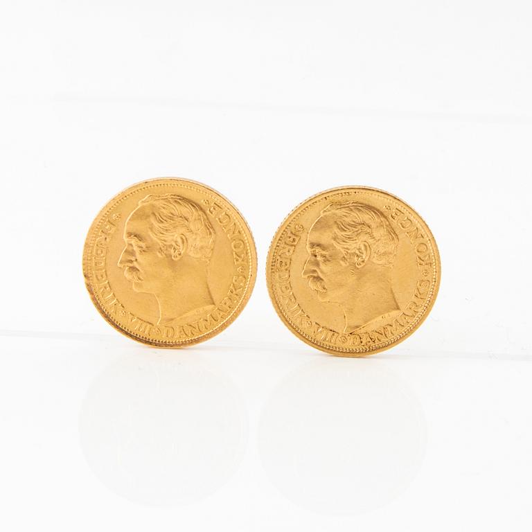 Gold coins 2 pcs 10 kr Frederik VIII, Denmark 1909.