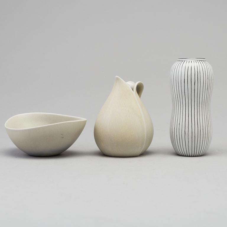 STIG LINDBERG, a stoneware bowl and two vases from Gustavsberg.