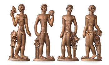 245. Stig Blomberg, possibly, a set of four Swedish Grace bronze reliefs, executed by ASEA VERKEN Ludvika, Sweden 1920's-30's.