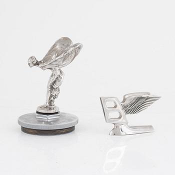 Hood ornaments, 2 pcs, Rolls-Royce and Bentley, 20th century.