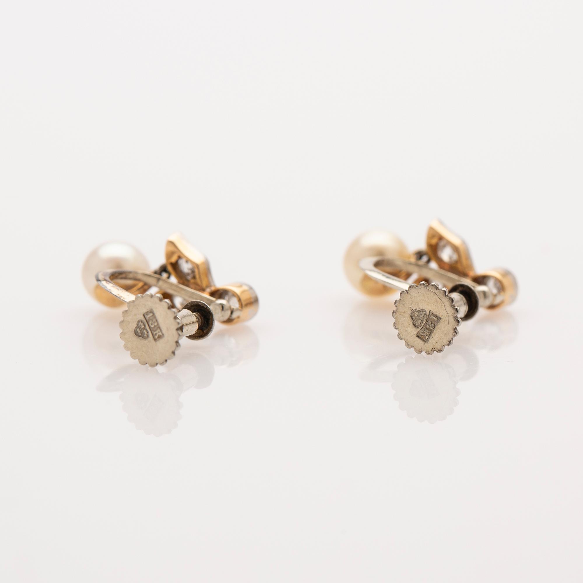 Earrings, 18k, diamonds, pearls.