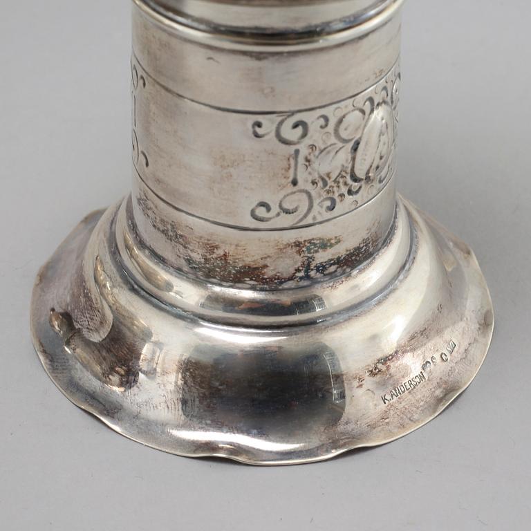Three silver shakers and chalice, K. Anderson and import marks, first half of the 20th century.