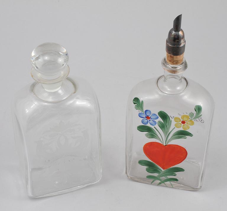 FLASKOR, 2 st, glas, 1900-tal.