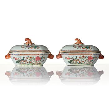 1038. A pair of famille rose butter tureens, Qing dynasty, Qianlong (1736-95).