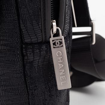 Chanel, a black lizzard fabric sportline crossbody bag, 2008-09.