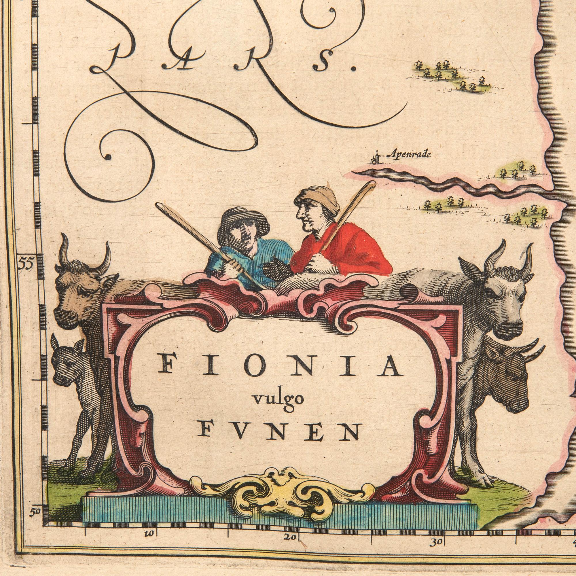 Johannes/Jean Blaeu, "Fionia vulgo Funen", Fyn Danmark.