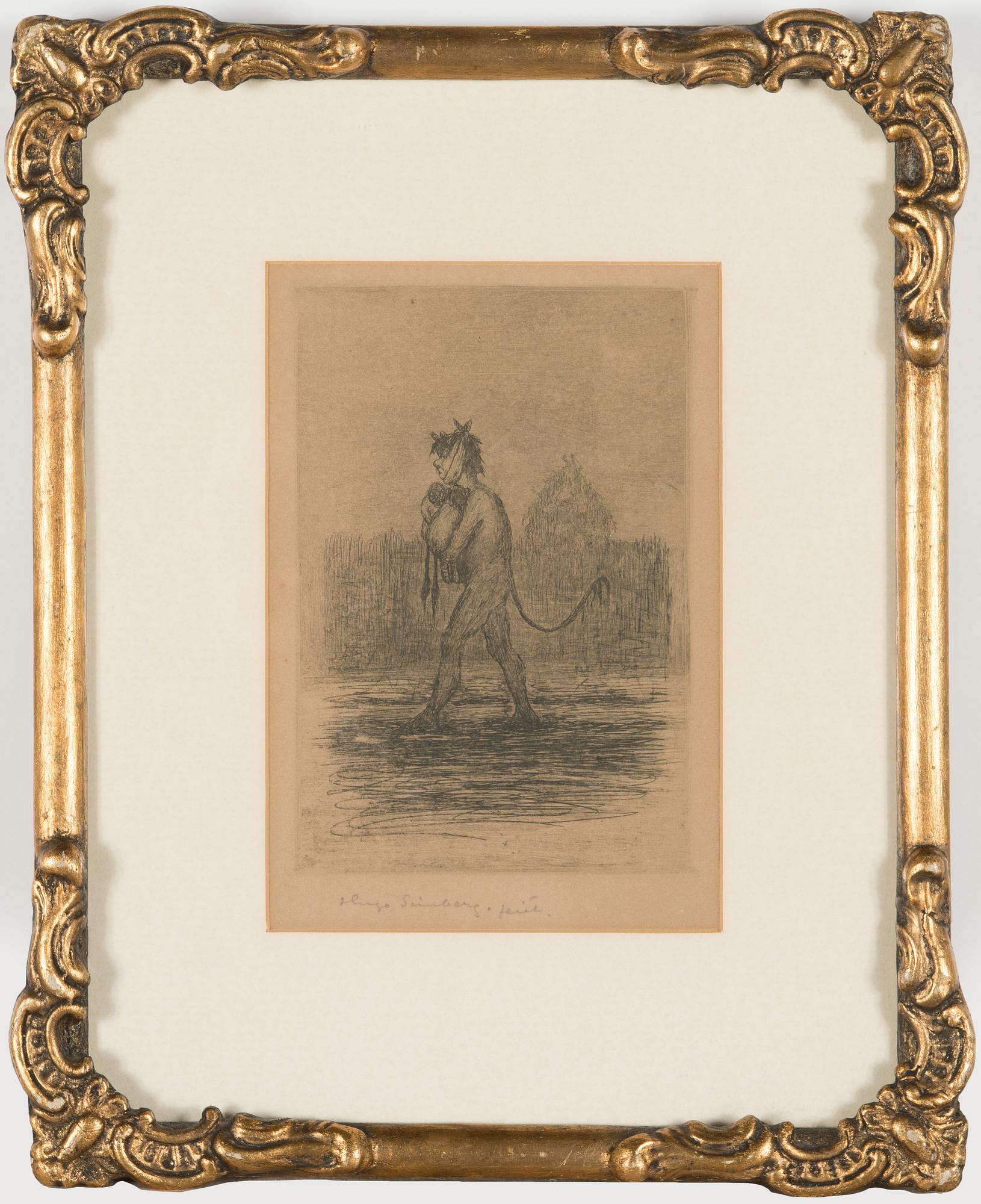 Hugo Simberg, linjeetsning och torrnål, signerad fecit.