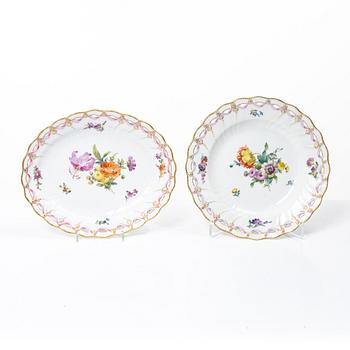 Royal Copenhagen, Two pierced bowls with dishes, 2 pcs, porcelain, Saxon flower, Denmark, 20th century.